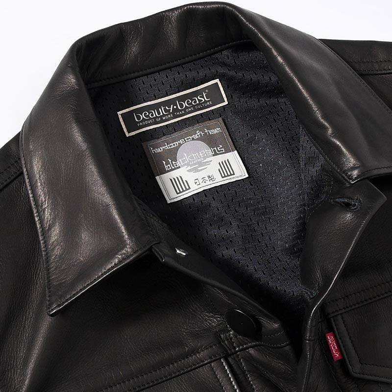 LEATHER TRUCKER JACKET -BLACK-