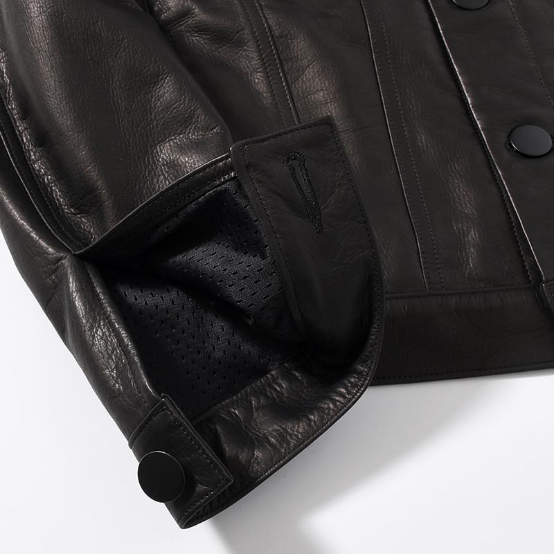 LEATHER TRUCKER JACKET -BLACK-