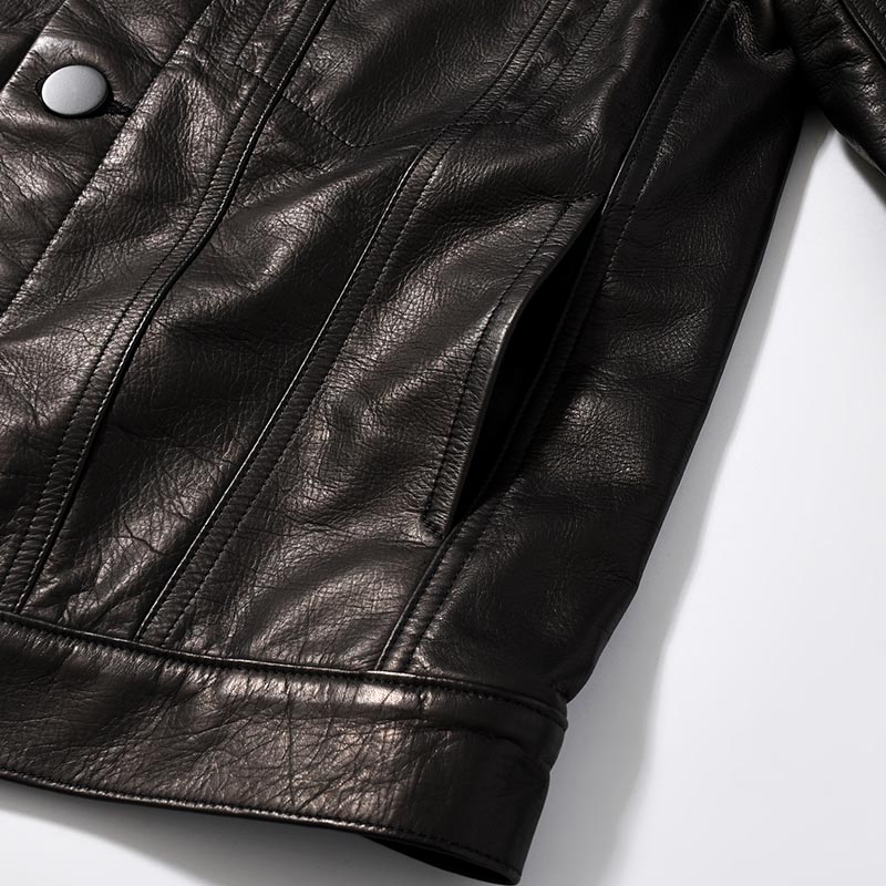 LEATHER TRUCKER JACKET -BLACK-