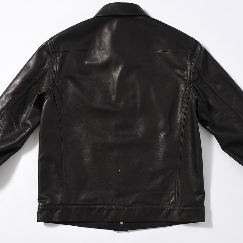 LEATHER TRUCKER JACKET -BLACK-