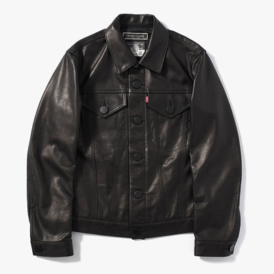 LEATHER TRUCKER JACKET -BLACK-