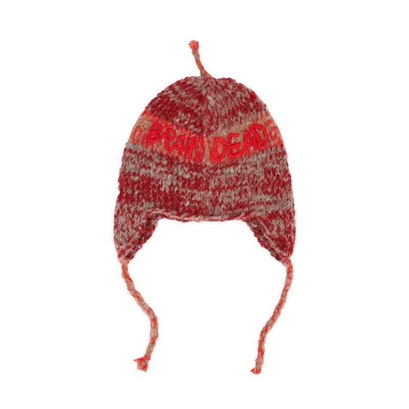 ALPAKA KNIT EAR FLAP BEANIE -RED-