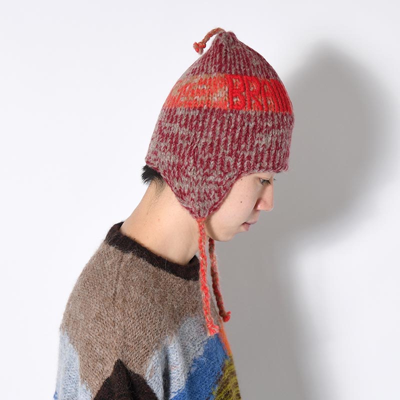 ALPAKA KNIT EAR FLAP BEANIE -RED-