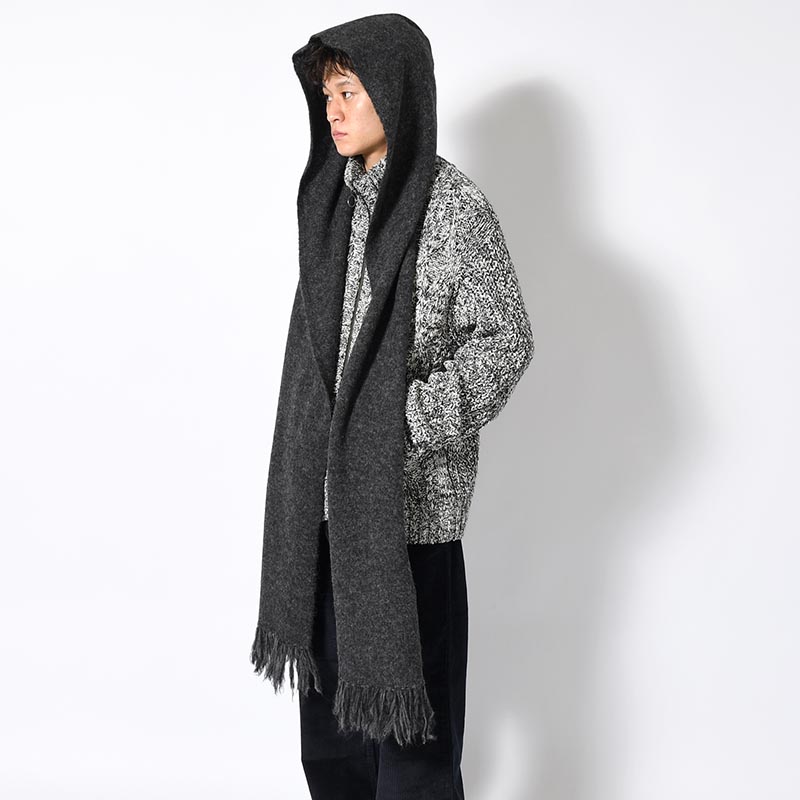 Alpaca Knit hoodie Scarf -HeatherBlack-