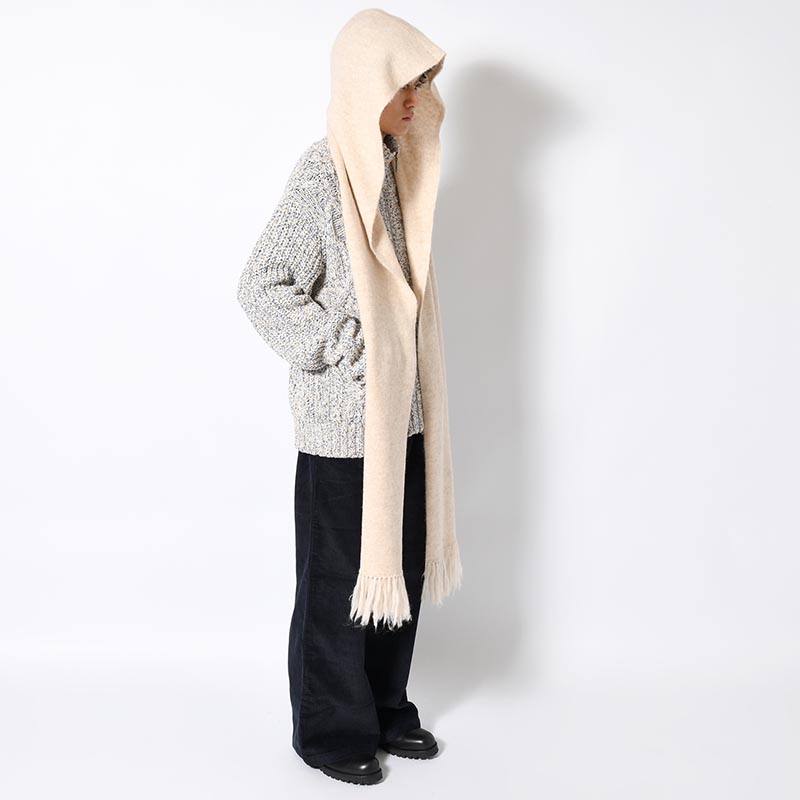 Alpaca Knit hoodie Scarf -HeatherBeige-