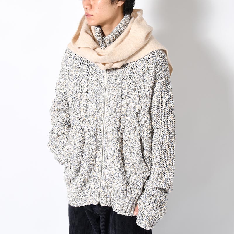 Alpaca Knit hoodie Scarf -HeatherBeige-