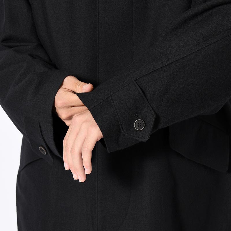 Wool Napping Sniper Cape Collar Coat -Black-