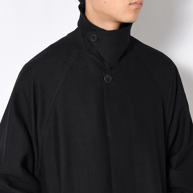 Wool Napping Sniper Cape Collar Coat -Black-