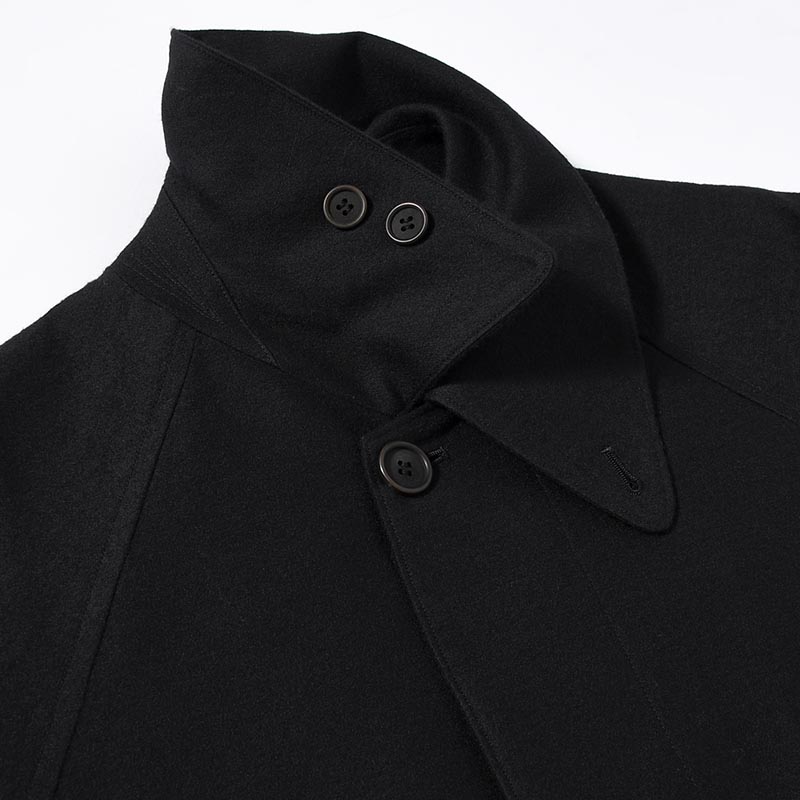 Wool Napping Sniper Cape Collar Coat -Black-