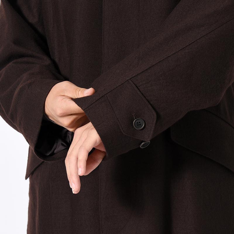 Wool Napping Sniper Cape Collar Coat -Chocolate-