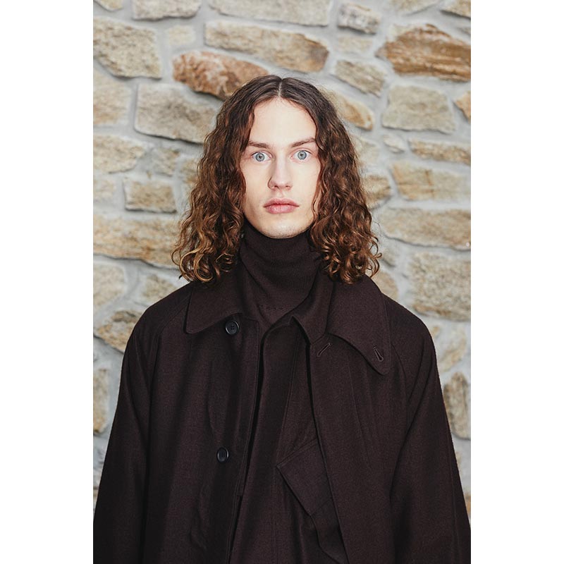 Wool Napping Sniper Cape Collar Coat -Chocolate-