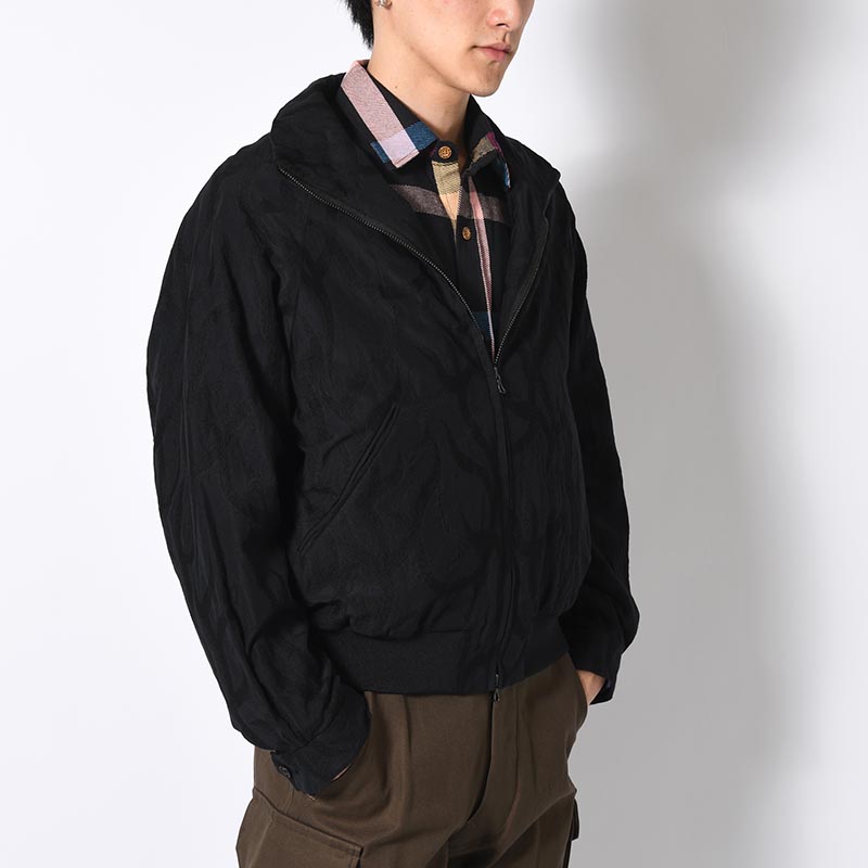 Solid Tribal Camo Standing Collar Blouson -Black-