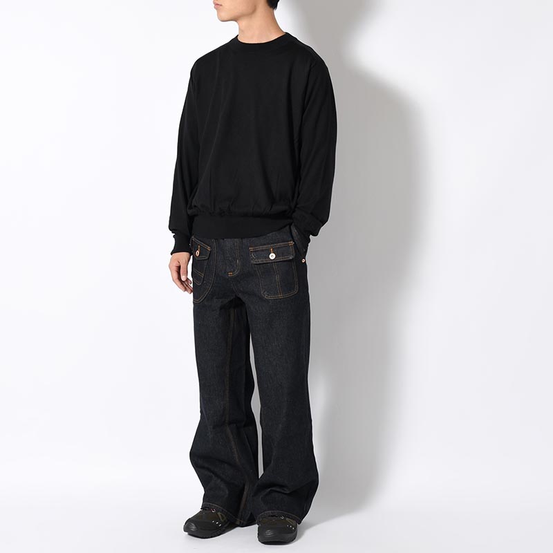 Wool Cashmere Silk Knit Crew Neck -Black-