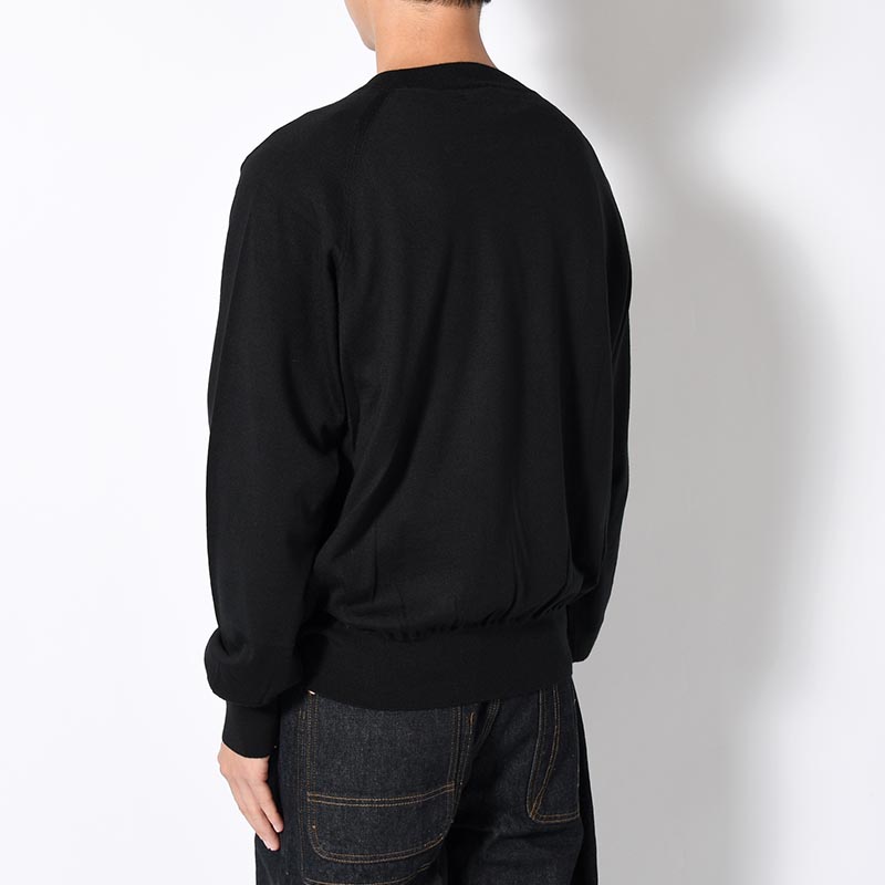 Wool Cashmere Silk Knit Crew Neck -Black-