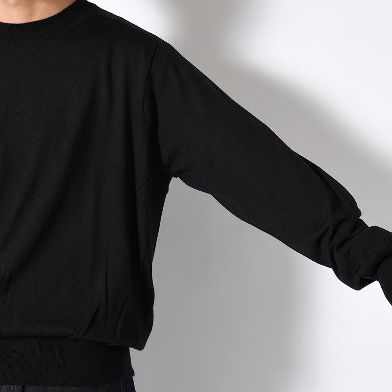 Wool Cashmere Silk Knit Crew Neck -Black-