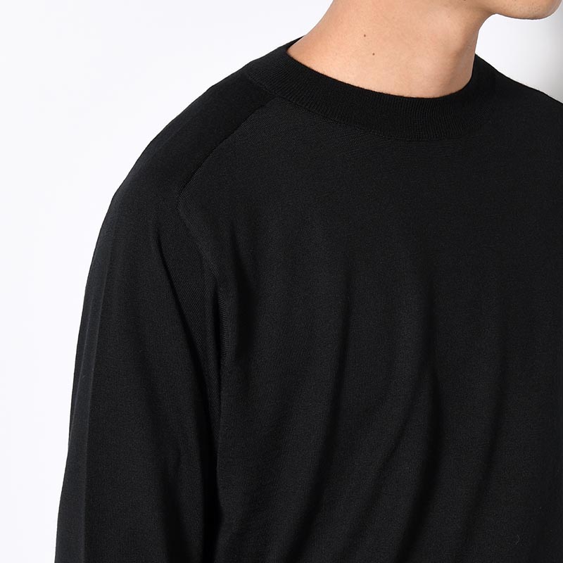 Wool Cashmere Silk Knit Crew Neck -Black-