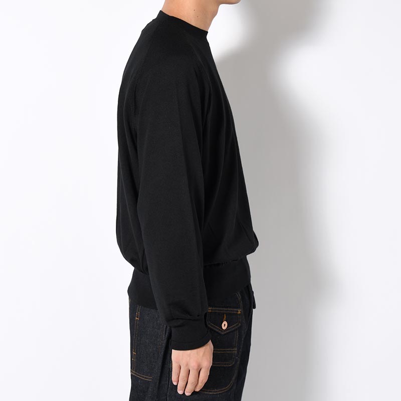 Wool Cashmere Silk Knit Crew Neck -Black-