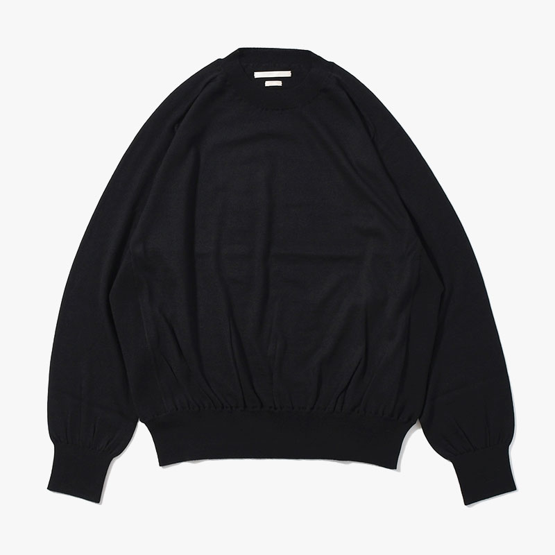 Wool Cashmere Silk Knit Crew Neck -Black-