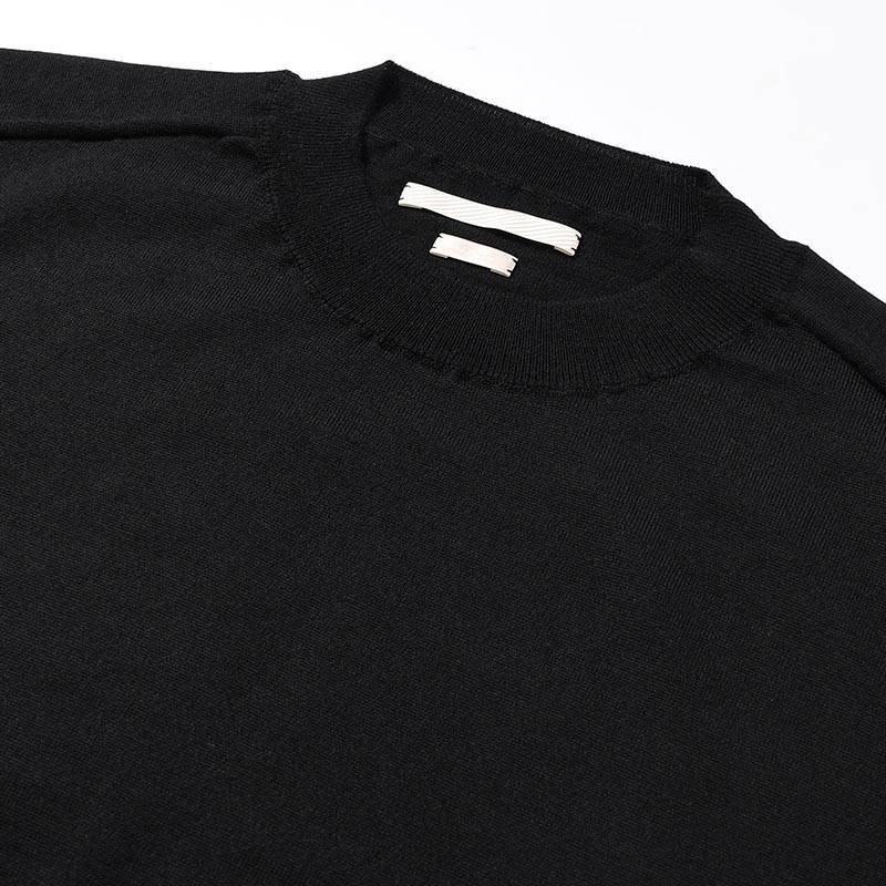 Wool Cashmere Silk Knit Crew Neck -Black-