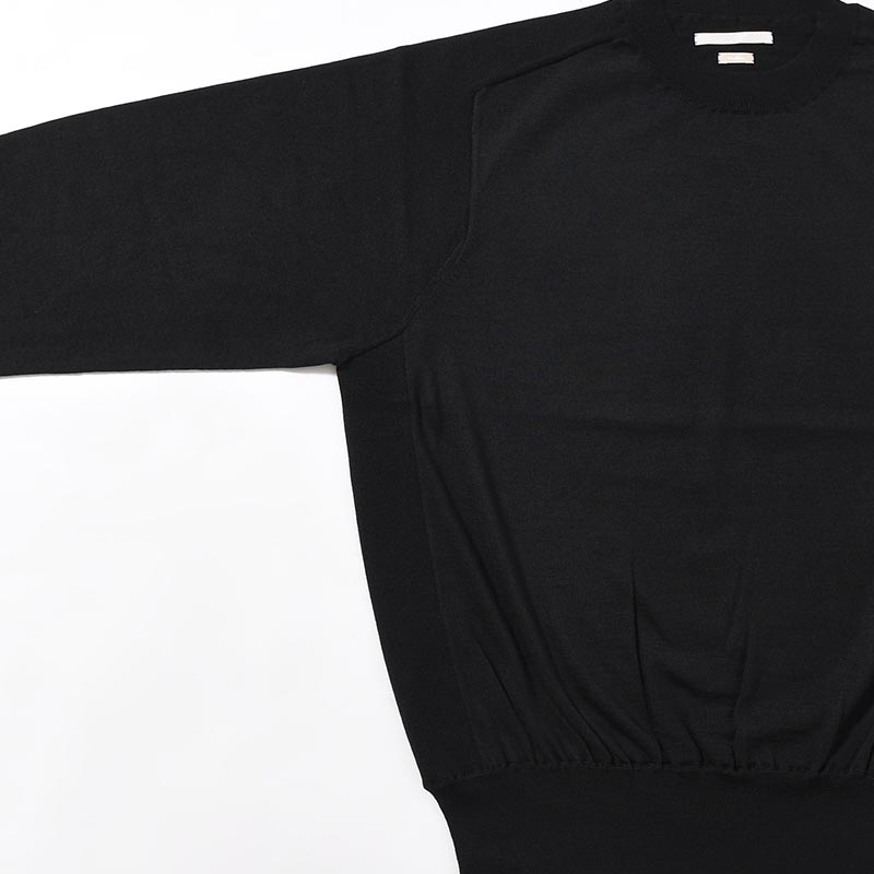 Wool Cashmere Silk Knit Crew Neck -Black-