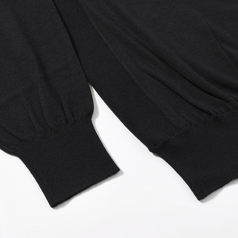 Wool Cashmere Silk Knit Crew Neck -Black-