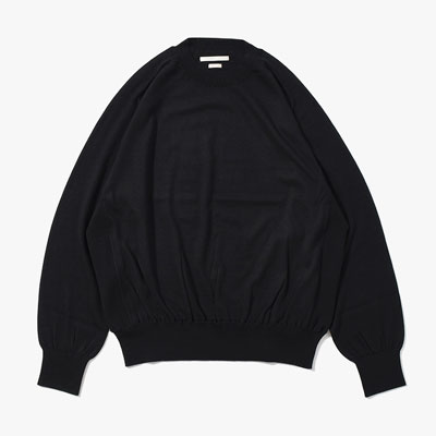 Wool Cashmere Silk Knit Crew Neck -Black-