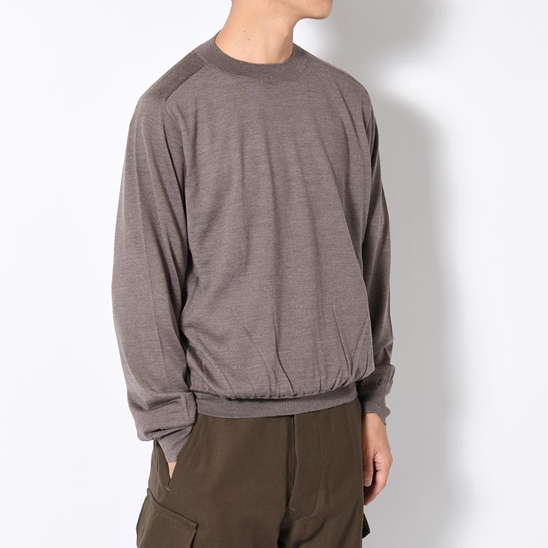 Wool Cashmere Silk Knit Crew Neck -HeatherBeige-