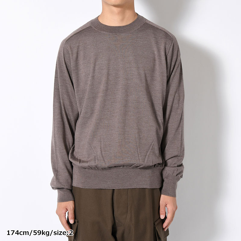 Wool Cashmere Silk Knit Crew Neck -HeatherBeige-