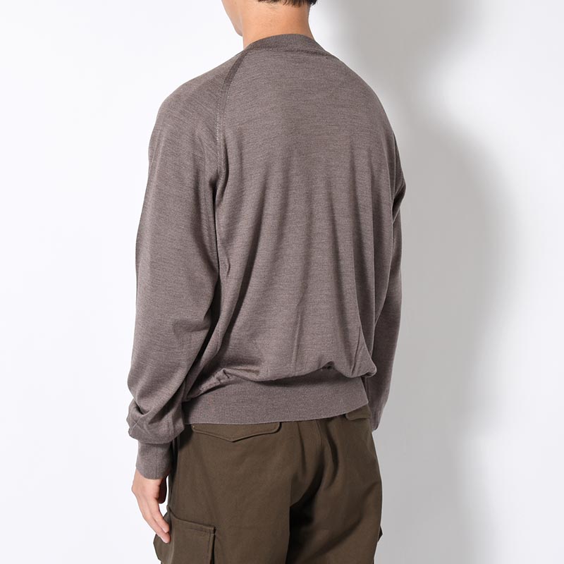 Wool Cashmere Silk Knit Crew Neck -HeatherBeige-