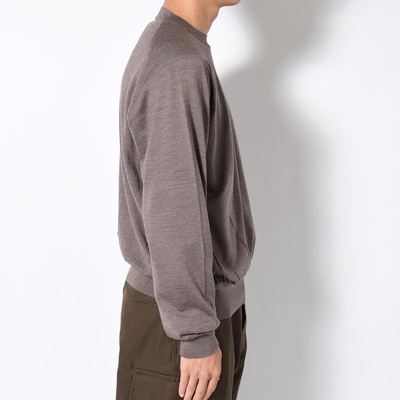 Wool Cashmere Silk Knit Crew Neck -HeatherBeige-