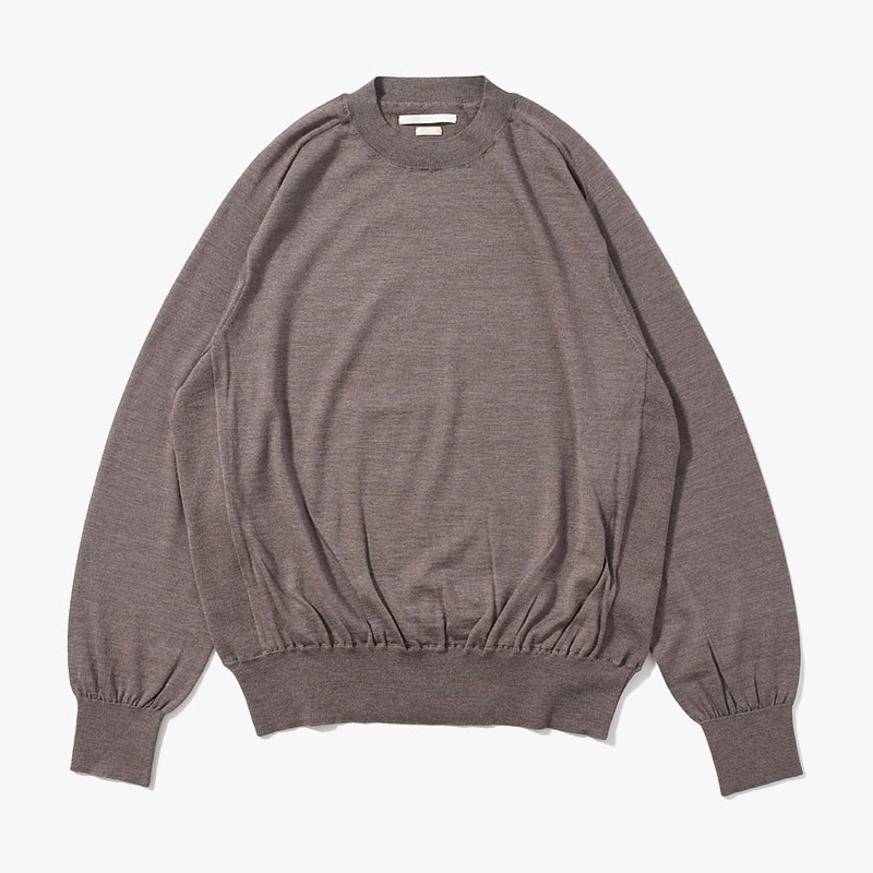 Wool Cashmere Silk Knit Crew Neck -HeatherBeige-