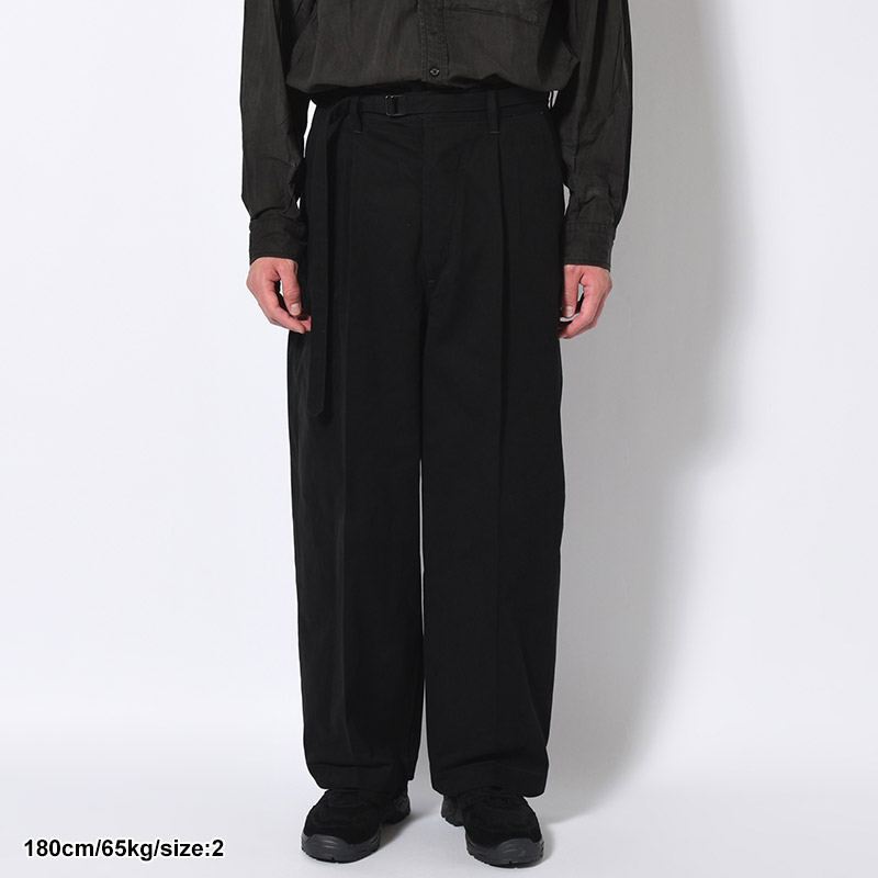 Brushed Twill Belted Trousers -Black-