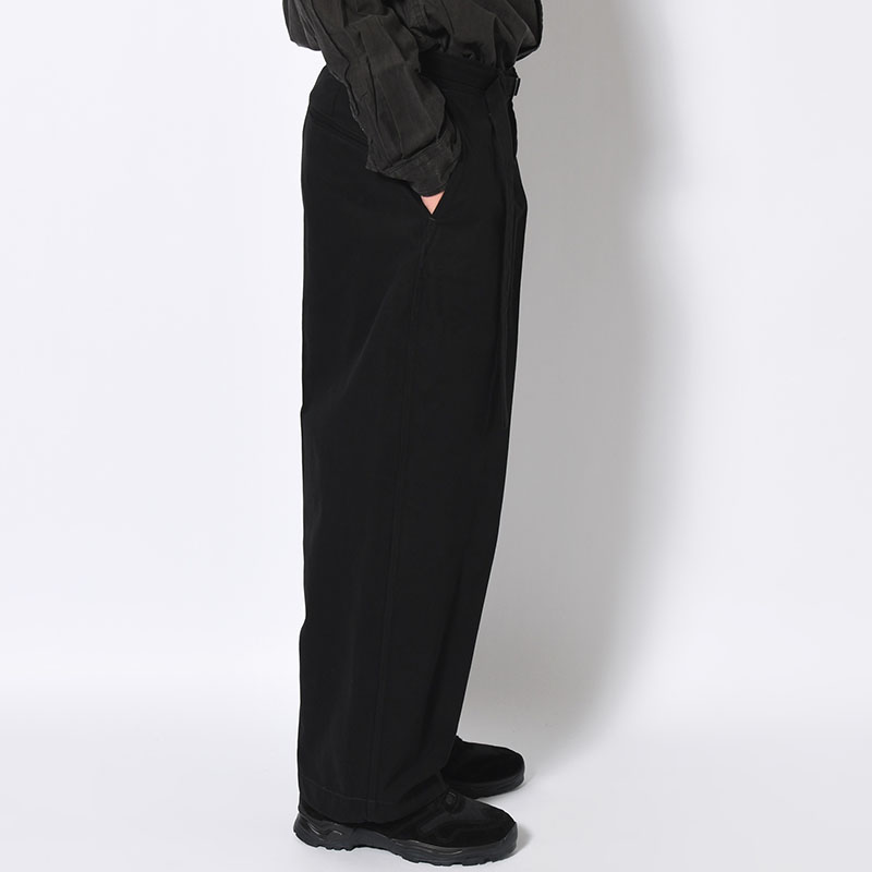 Brushed Twill Belted Trousers -Black-