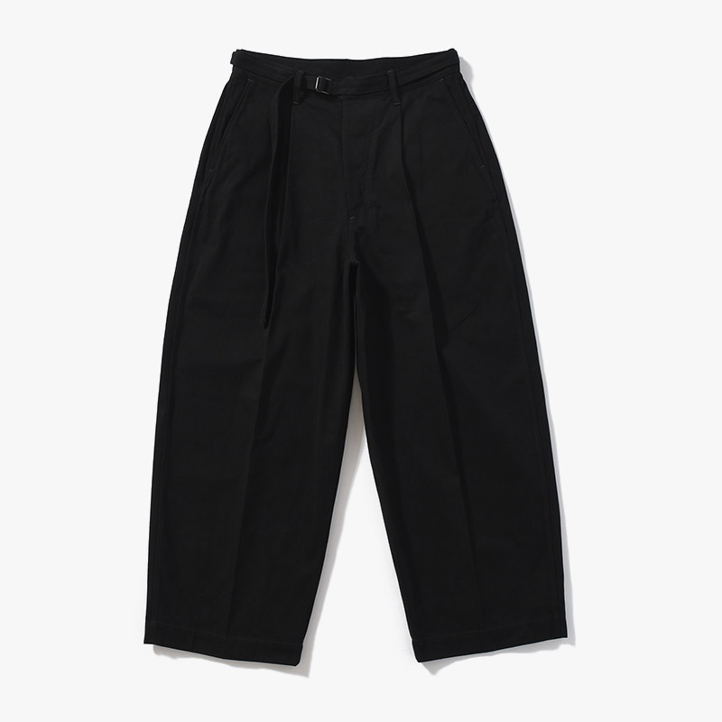 Brushed Twill Belted Trousers -Black-