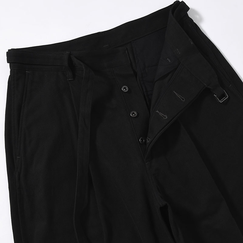 Brushed Twill Belted Trousers -Black-