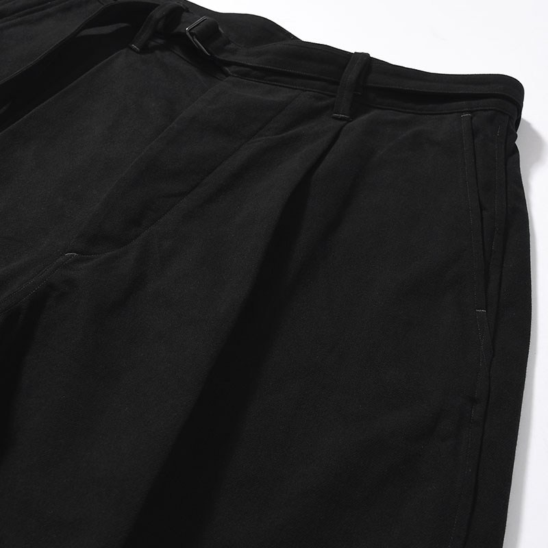 Brushed Twill Belted Trousers -Black-