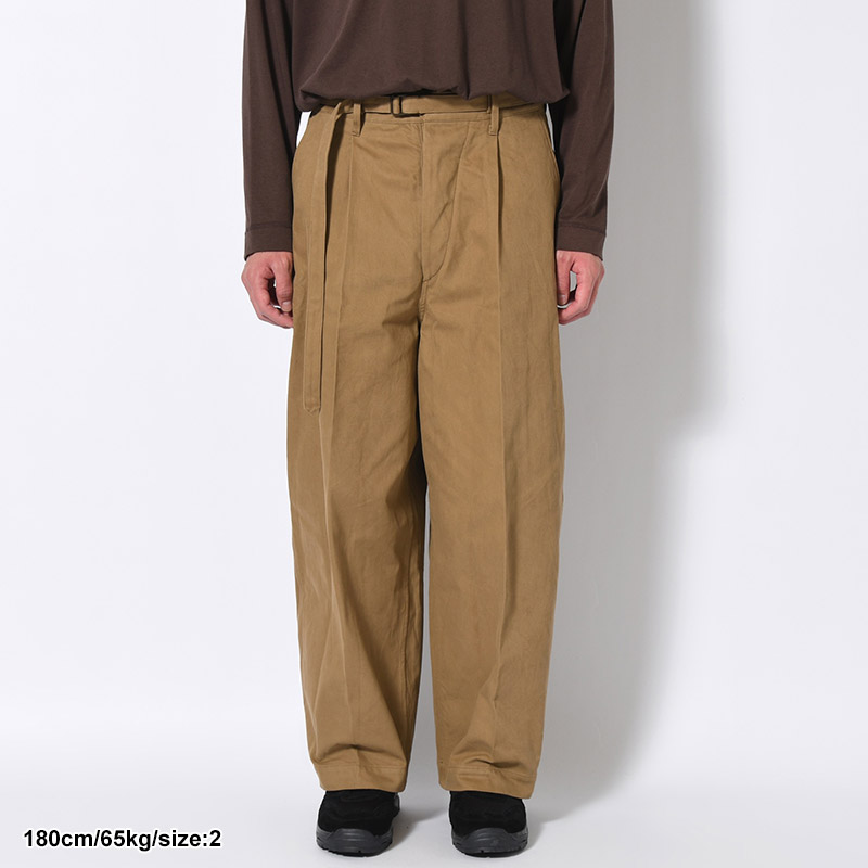 Brushed Twill Belted Trousers -Beige-