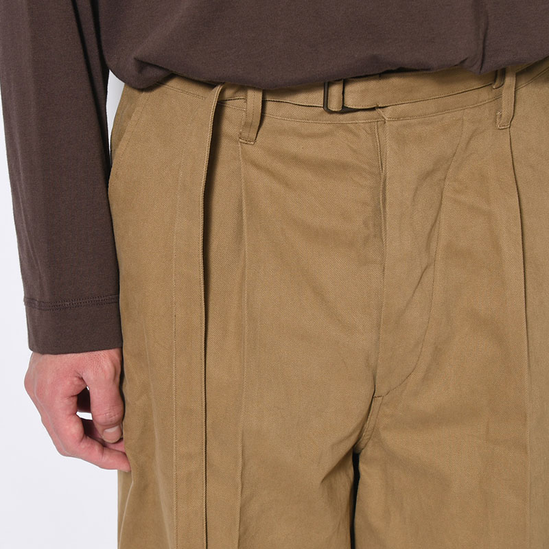 Brushed Twill Belted Trousers -Beige-