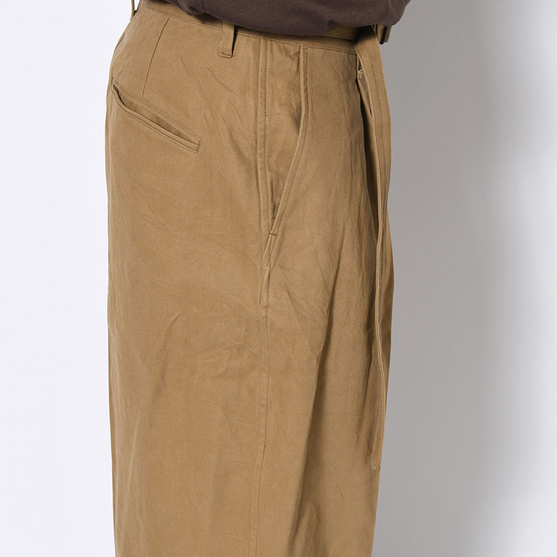 Brushed Twill Belted Trousers -Beige-