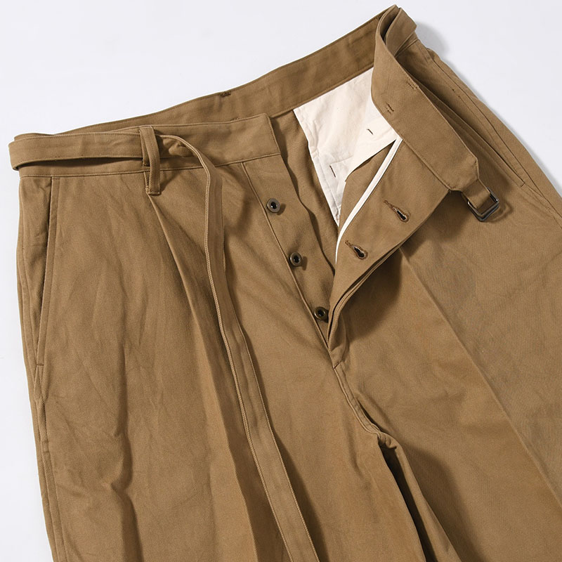 Brushed Twill Belted Trousers -Beige-