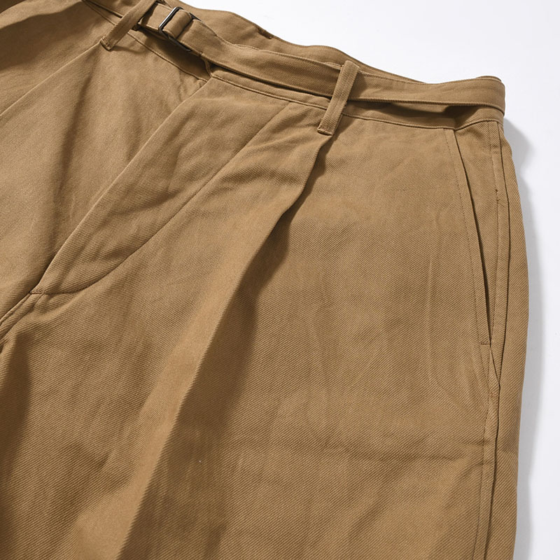 Brushed Twill Belted Trousers -Beige-