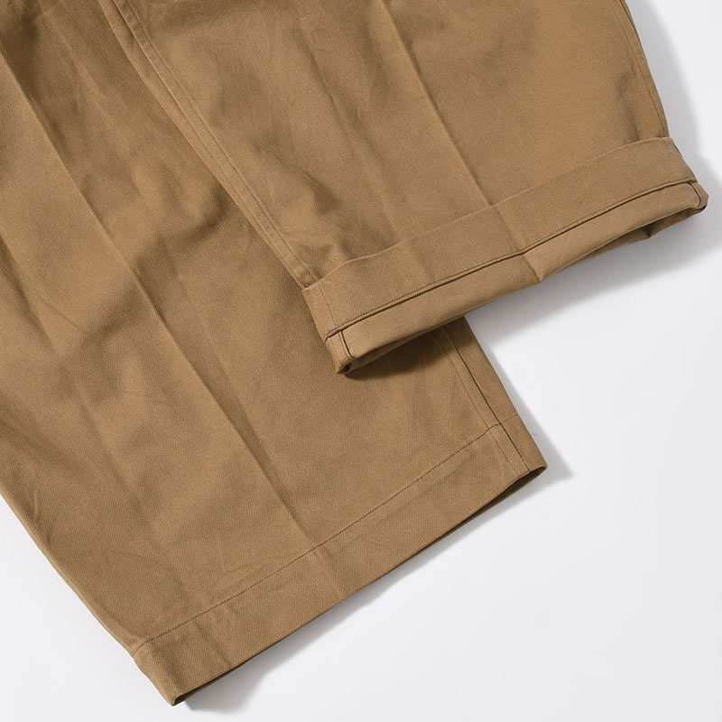 Brushed Twill Belted Trousers -Beige-