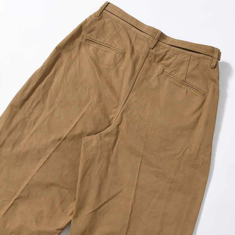 Brushed Twill Belted Trousers -Beige-