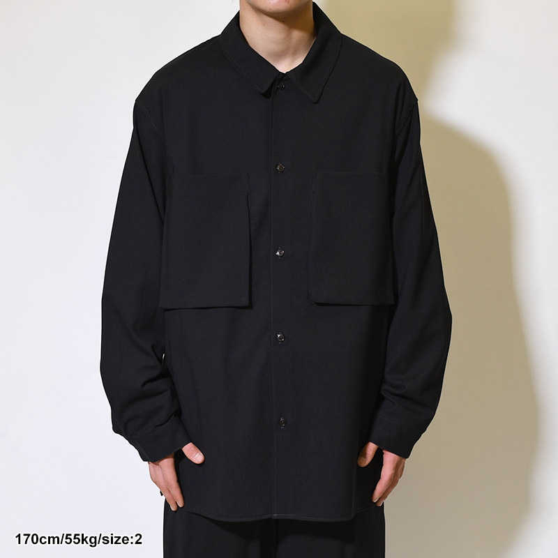 Wool Voile Gusset PKT Shirt -BLACK-