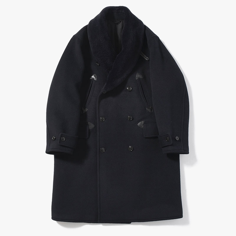 Wool Beaver Mackinaw Coat Fur Collar -BlackNavy-