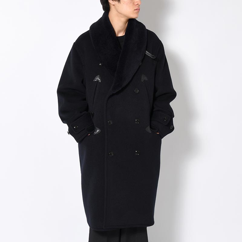 Wool Beaver Mackinaw Coat Fur Collar -BlackNavy-