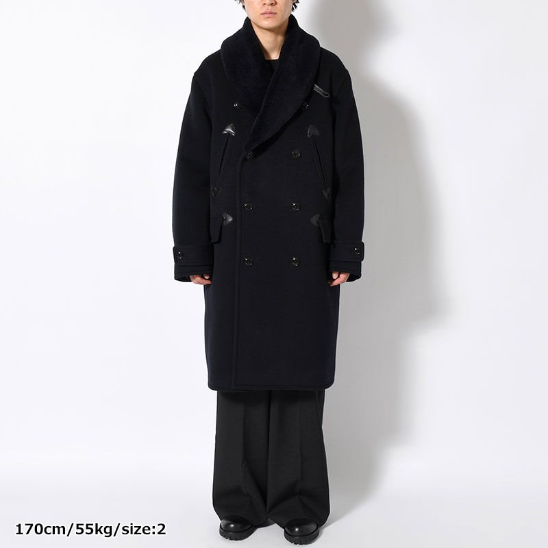 Wool Beaver Mackinaw Coat Fur Collar -BlackNavy-