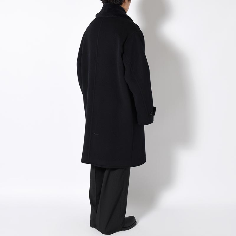 Wool Beaver Mackinaw Coat Fur Collar -BlackNavy-