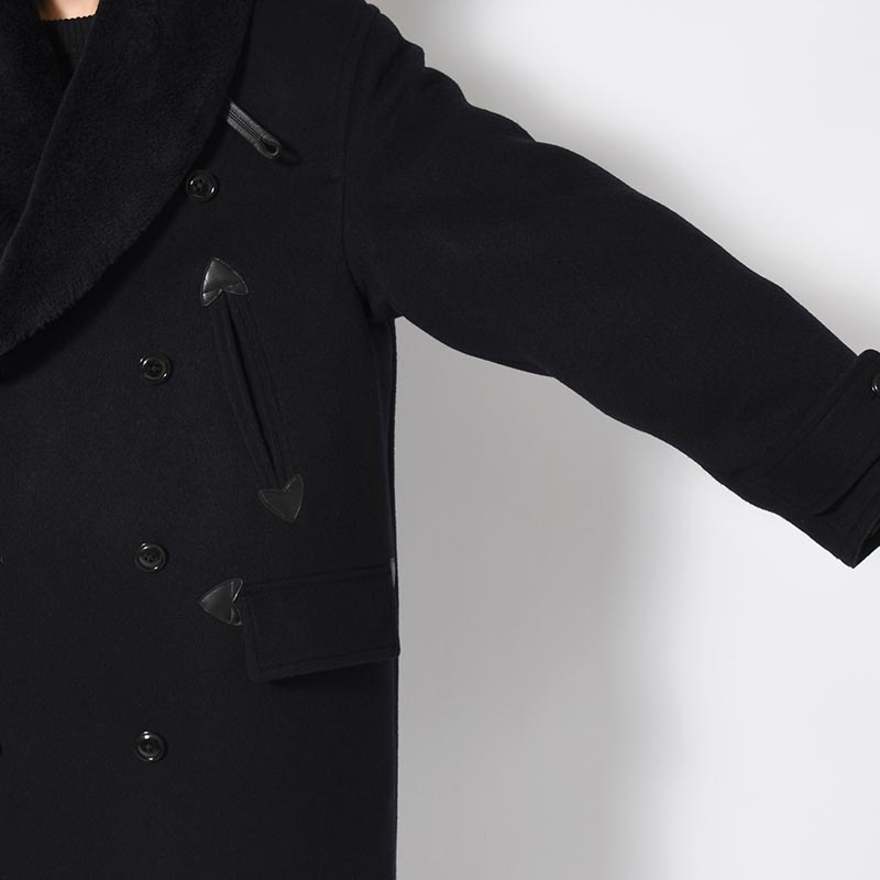 Wool Beaver Mackinaw Coat Fur Collar -BlackNavy-