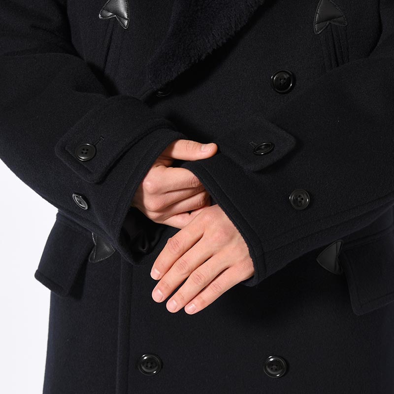 Wool Beaver Mackinaw Coat Fur Collar -BlackNavy-